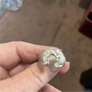 Silver Tone Men’s Horse Shoe Cubic Zirconia Ring Size 9